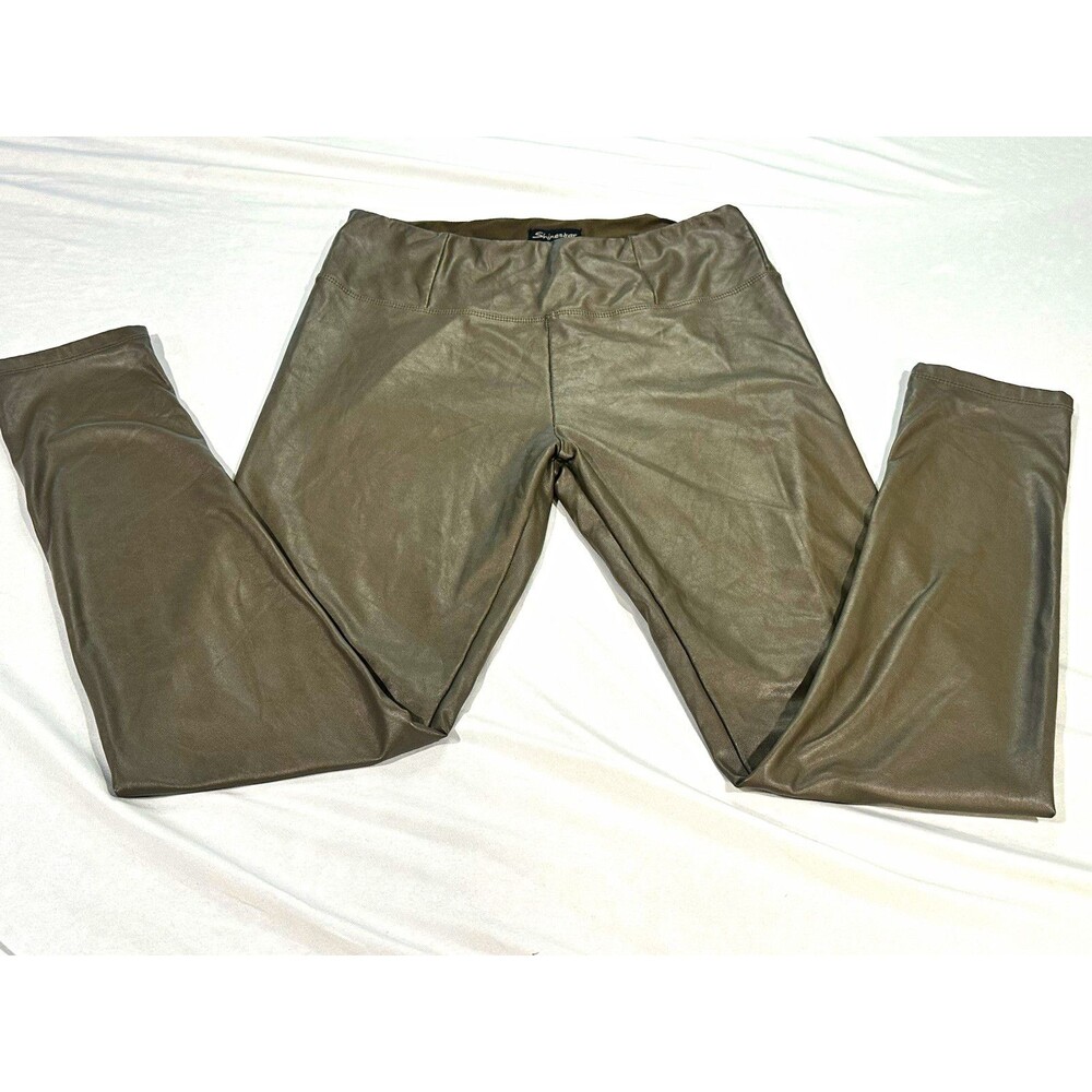 Shine Star Mocha Taupe Faux Leather Leggings Medium High Rise Pleather Pants